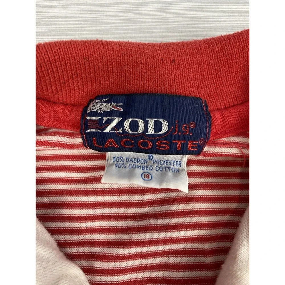 Vintage Izod Lacoste Shirt Youth Size 18 Red Striped Short Sleeve Blue Crocodile